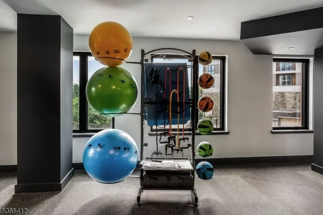 a room with gym equipment