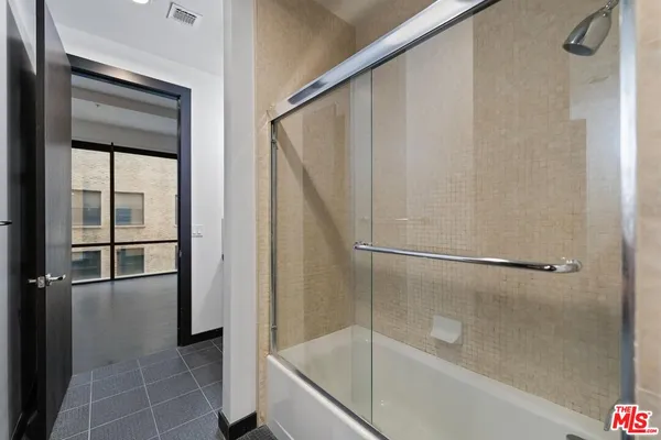a bathroom with a bathtub
