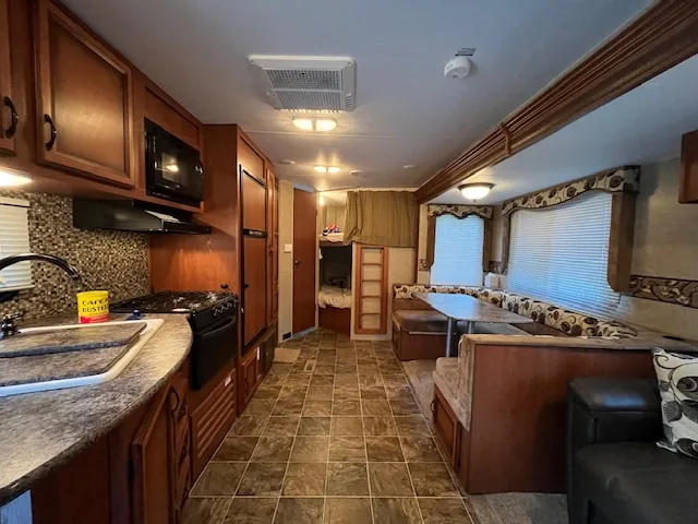 a kitchen with lots of counter top space