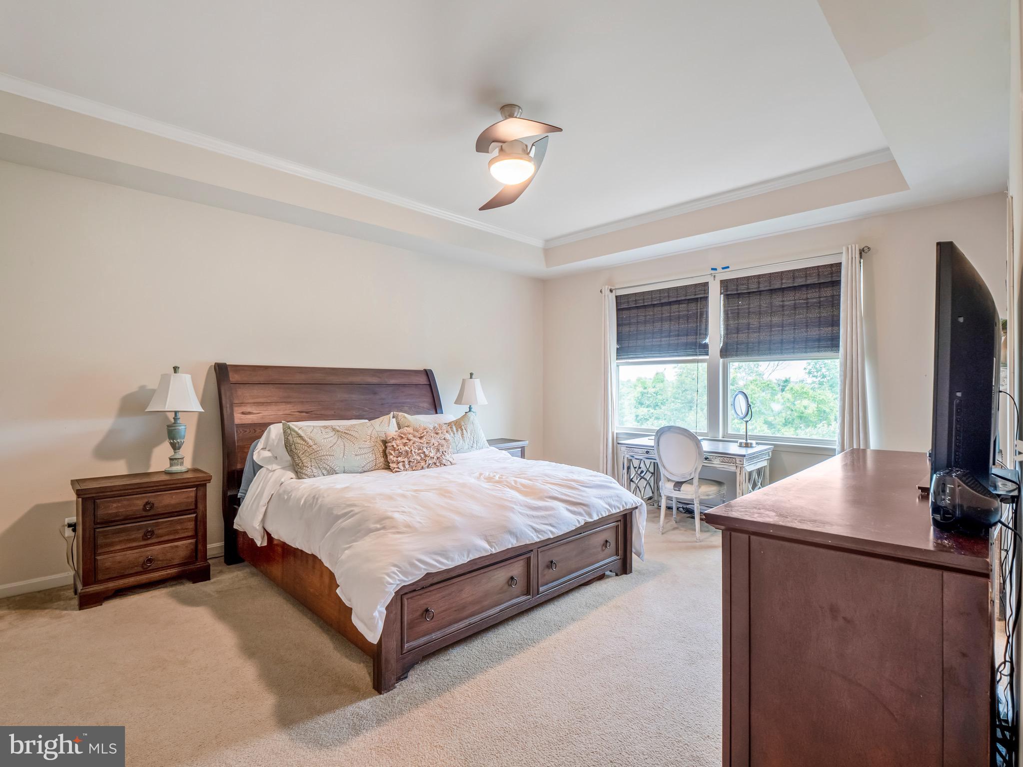23366 Evening Primrose Square Brambleton, VA 20148 - Photo 15 of 28 a bedroom with a large bed and a flat tv screen on dresser
