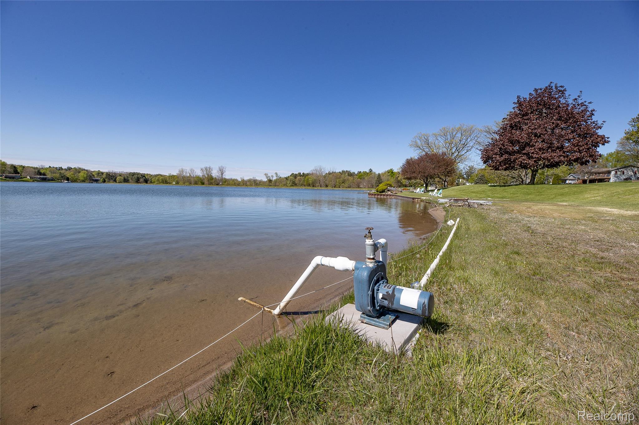 2855 Farmers Creek Road Metamora, MI 48455 - Photo 8 of 51 Lakefront property with a natural sandy shoreline and a landscaped grassy bank
