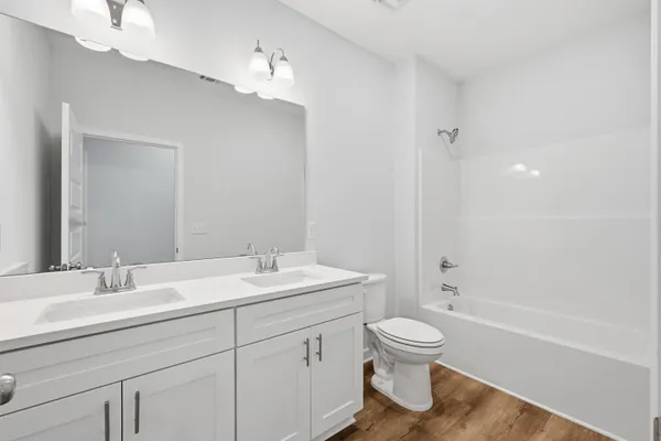 a bathroom with a toilet a sink a mirror and a bathtub