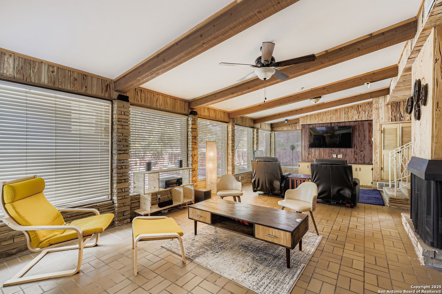 a building outdoor space with patio furniture