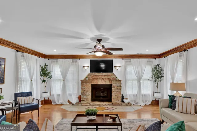 a view of a patio with wooden floor