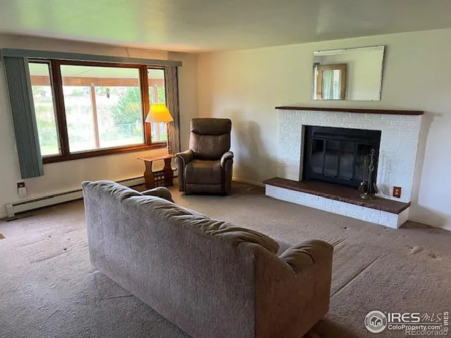 a living room with furniture window and a fireplace