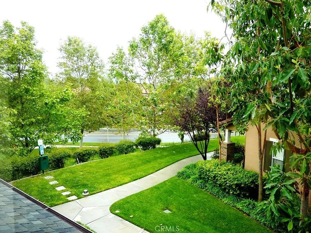 a view of a garden with a tree