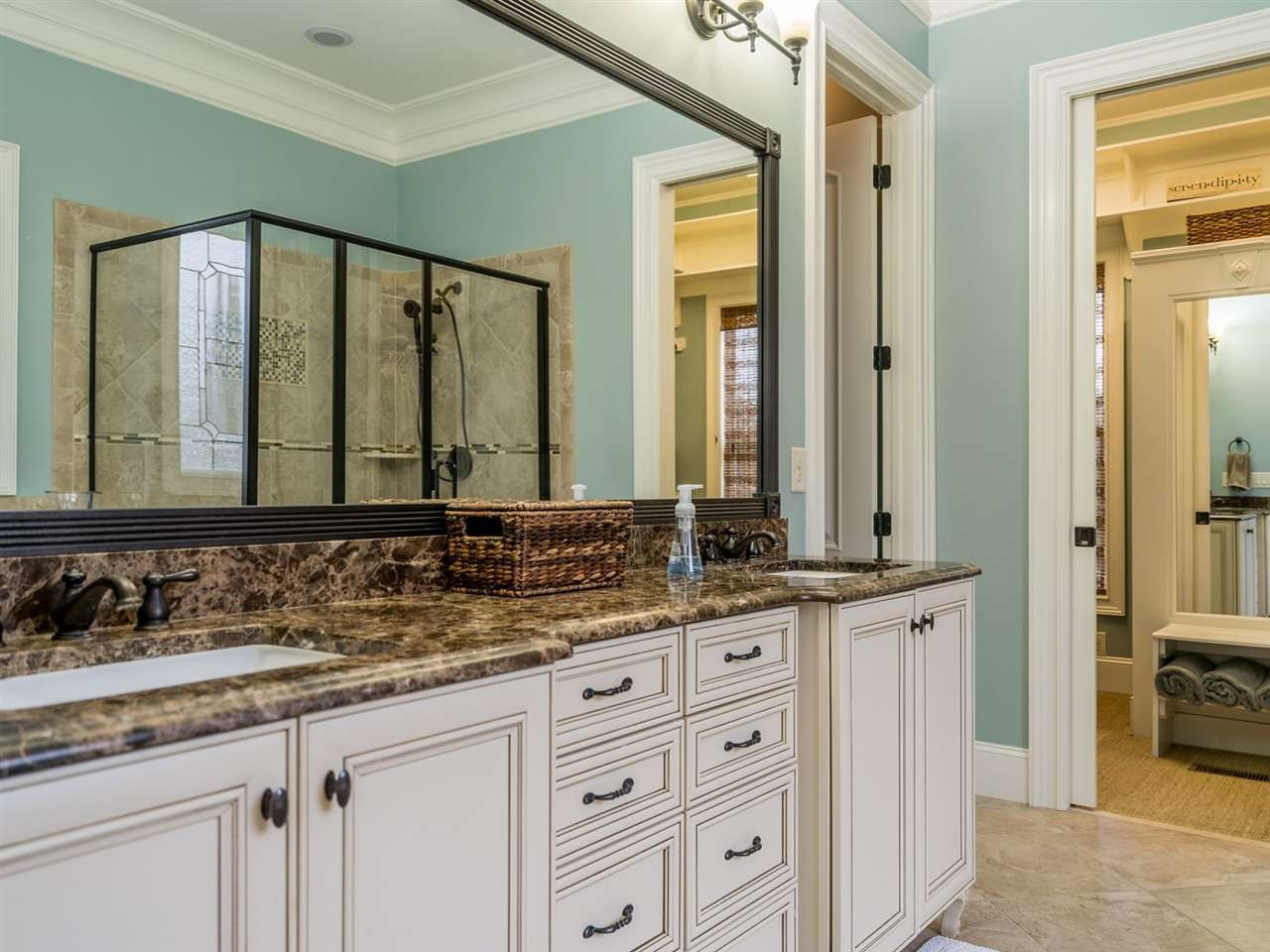 3316 Bryant Falls Court Raleigh, NC 27613 - Photo 18 of 30 Tile floor, dual vanity w/marble countertop over custom stained cabinets, tile surround jetted garden tub, tile surround separate shower w/bench seat and separate water closet Master Bathroom