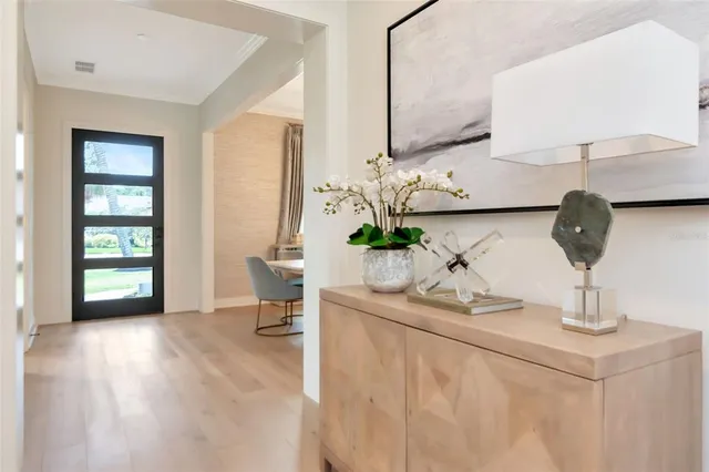 a dining room with wooden floor