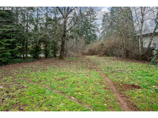 a view of a large yard with lots of green space