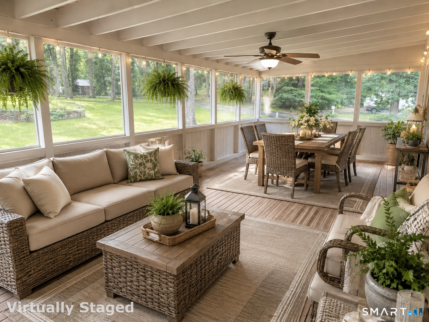 81 Crescent Road Glastonbury, CT 06033 - Photo 28 of 38 Ceiling and sides of porch lightened, and furniture added virtually to see potential use of this 324 sq ft screened in porch