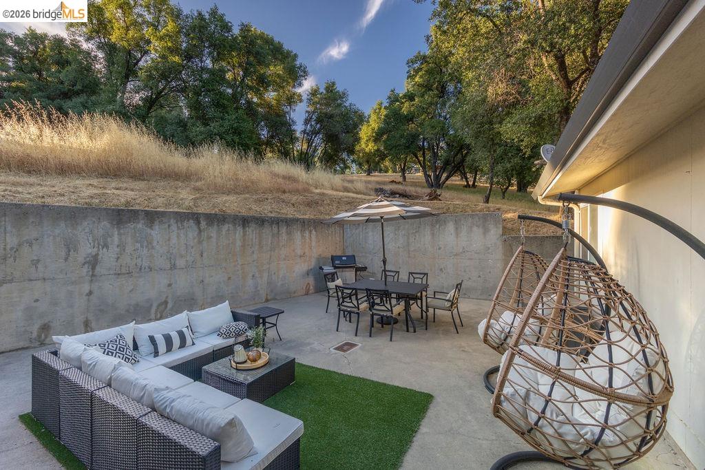 20828 Ferretti Road Groveland, CA 95321 - Photo 36 of 60 Fenced backyard featuring outdoor dining space, a patio area, and a grill