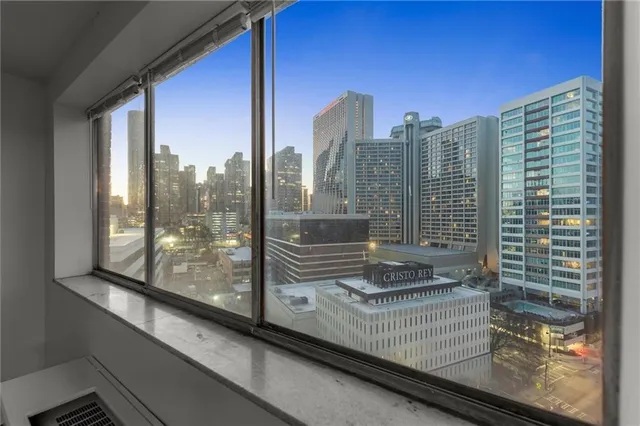 a view of a city from a balcony