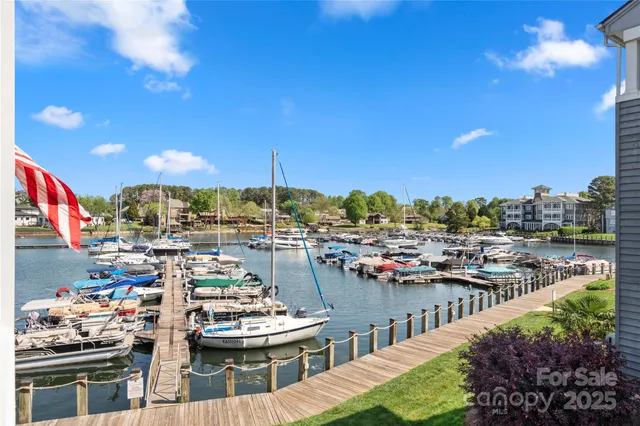 a view of a lake with sitting area