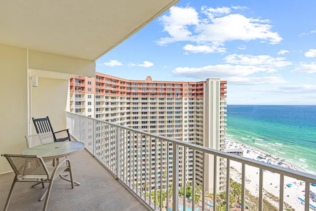 a balcony view with a stove
