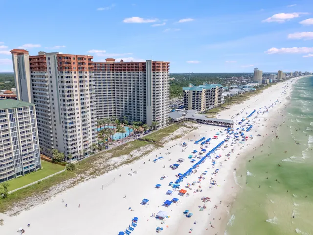 a view of a city with tall buildings