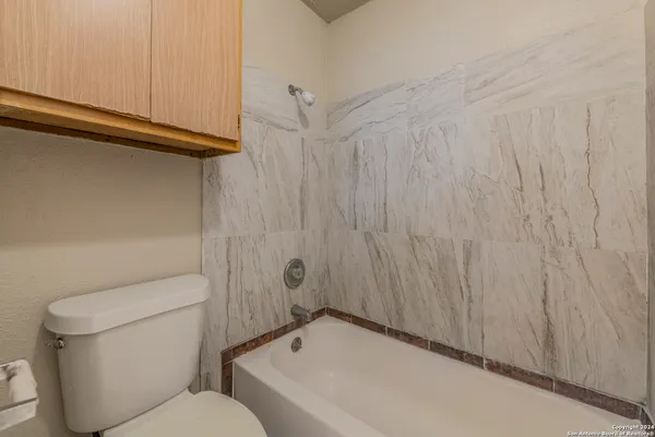a bathroom with a toilet and a bathtub