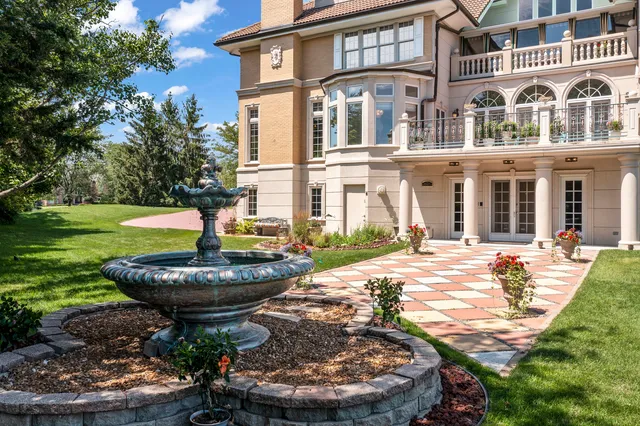 an aerial view of a house with a garden