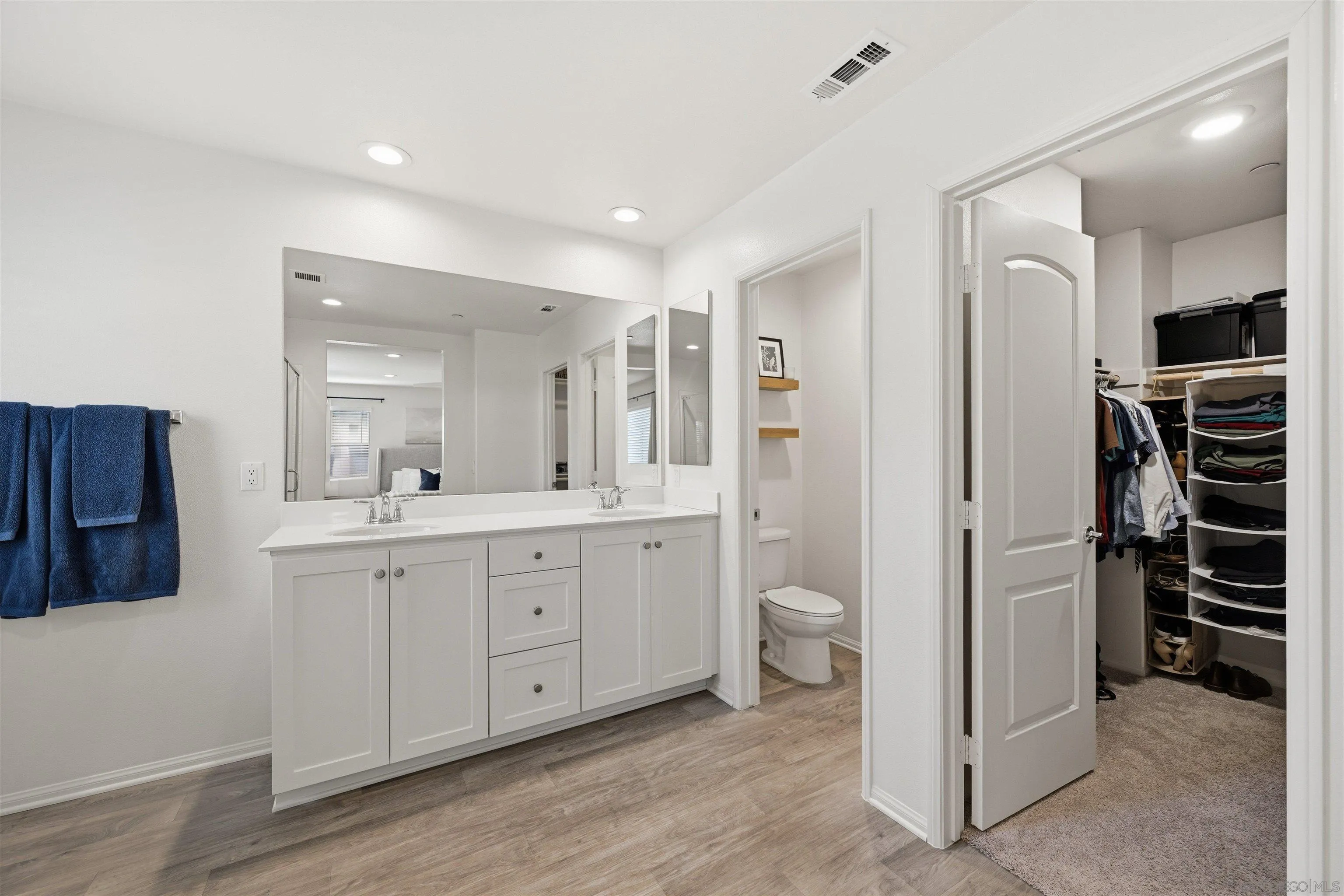 5616 Daybreak Way Bonsall, CA 92003 - Photo 10 of 24 a bathroom with a double vanity sink a toilet and shower
