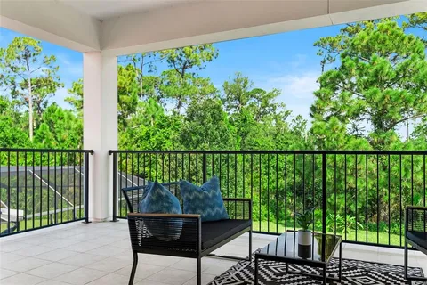 a balcony with wooden floor view