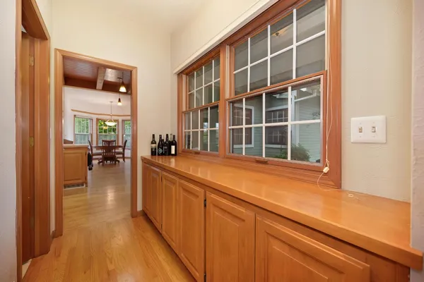 a view of a living room with a large window
