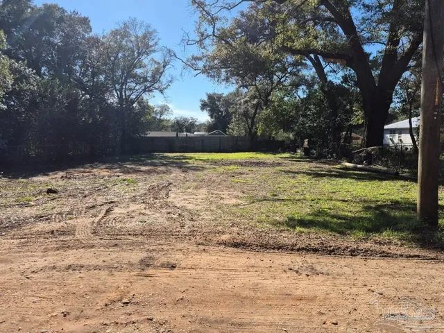 a view of a yard with an trees