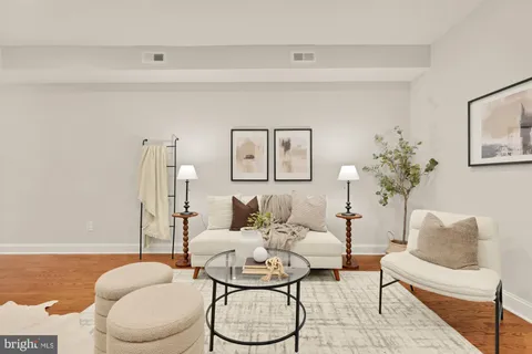 a living room with furniture and a rug