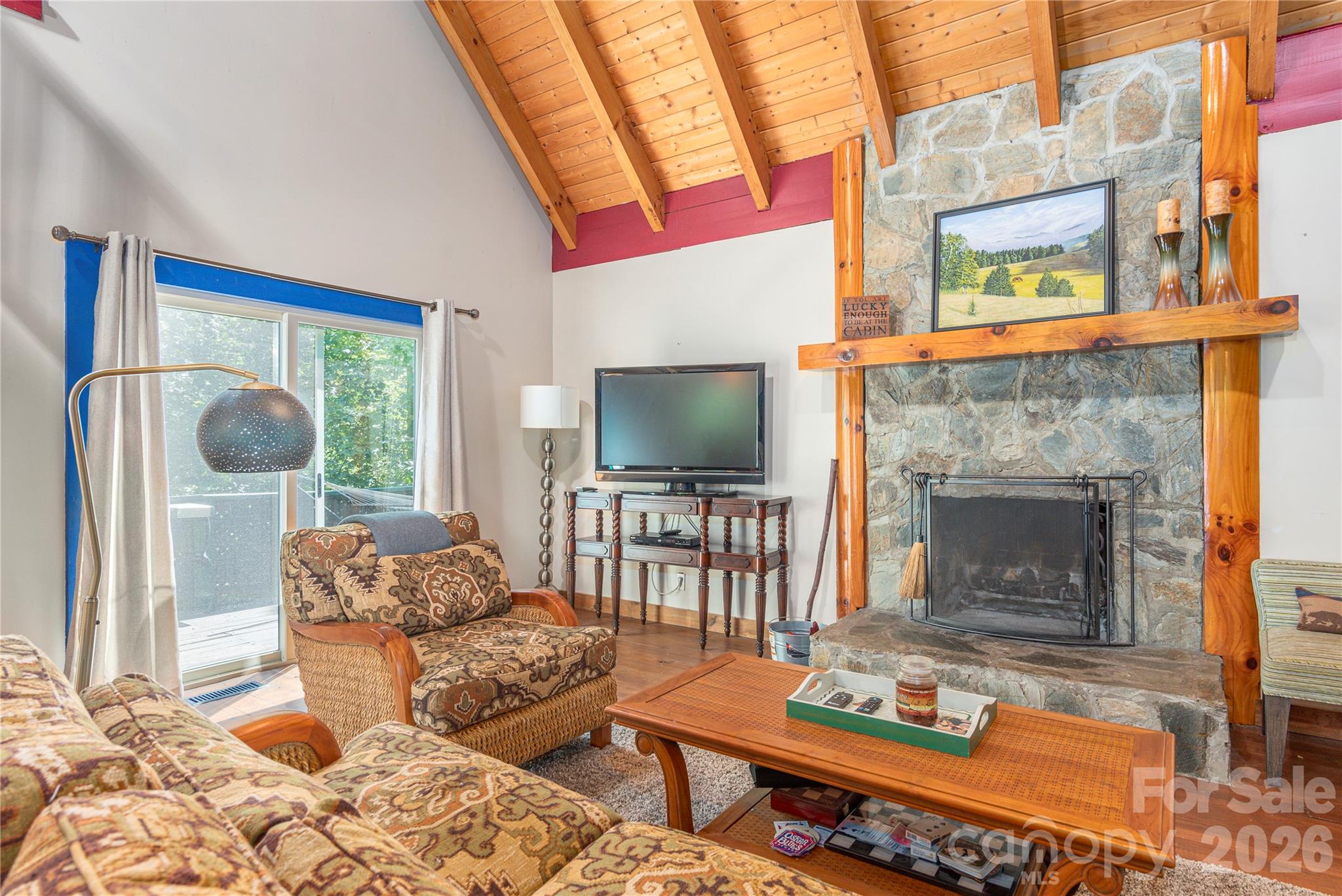 40 Shook Cove Road Leicester, NC 28748 - Photo 8 of 48 a living room with furniture a flat screen tv and a fireplace