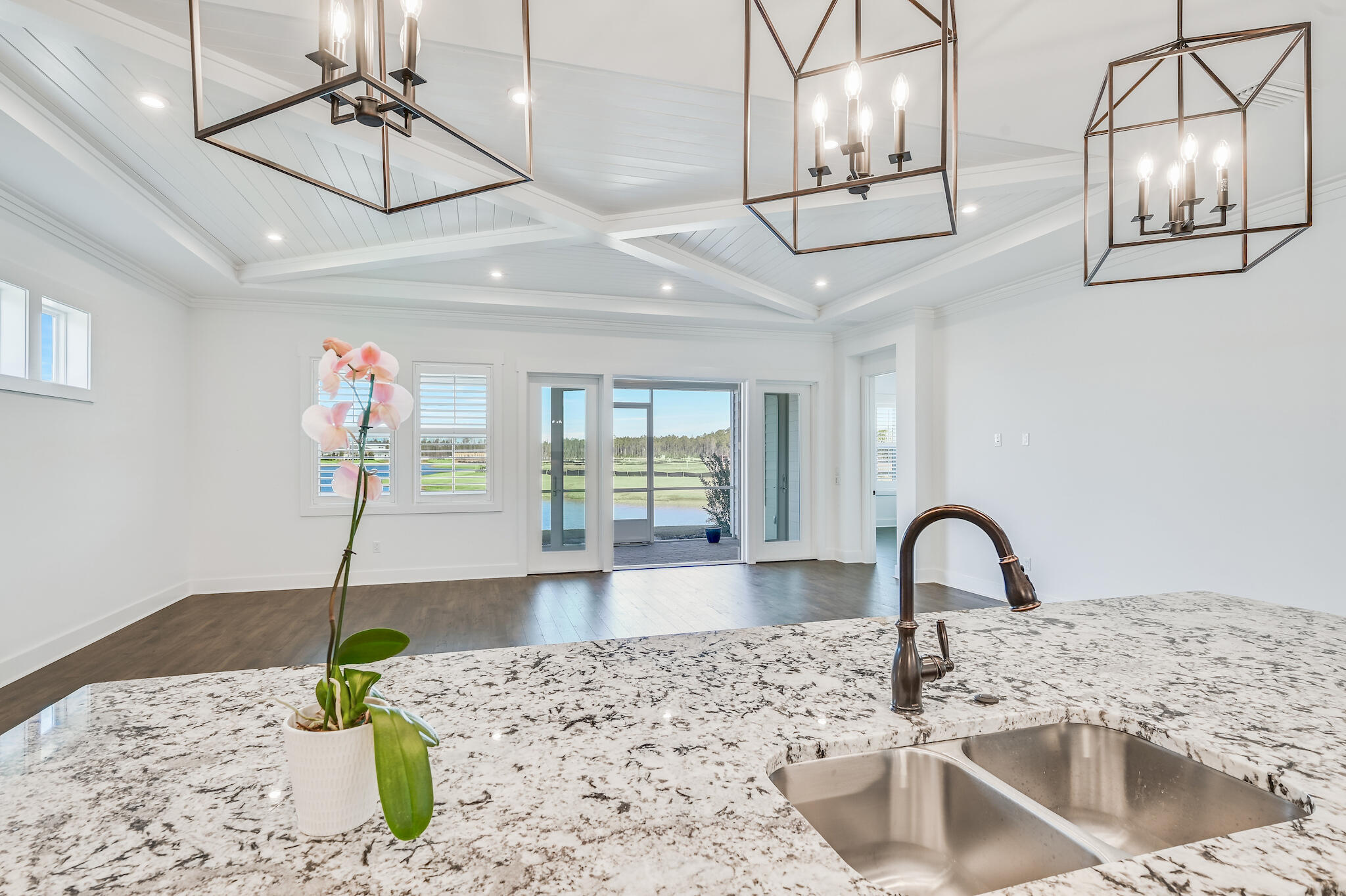 95 Ravine Rd Inlet Beach Inlet Beach, FL 32461 - Photo 3 of 42 a kitchen with a faucet a chandelier and living area view