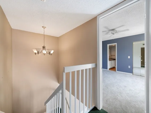 a view of a livingroom with a ceiling fan and window