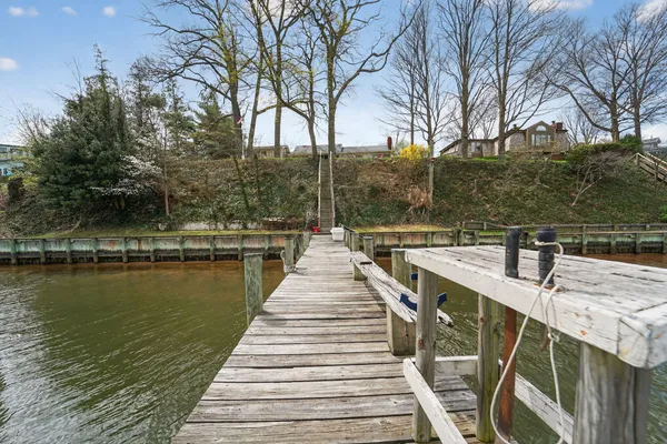 a view of a lake with a deck
