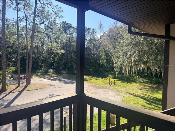 a view of swimming pool from a window