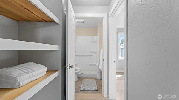 a view of bedroom and bathroom