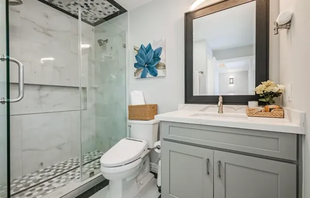 a bathroom with a shower