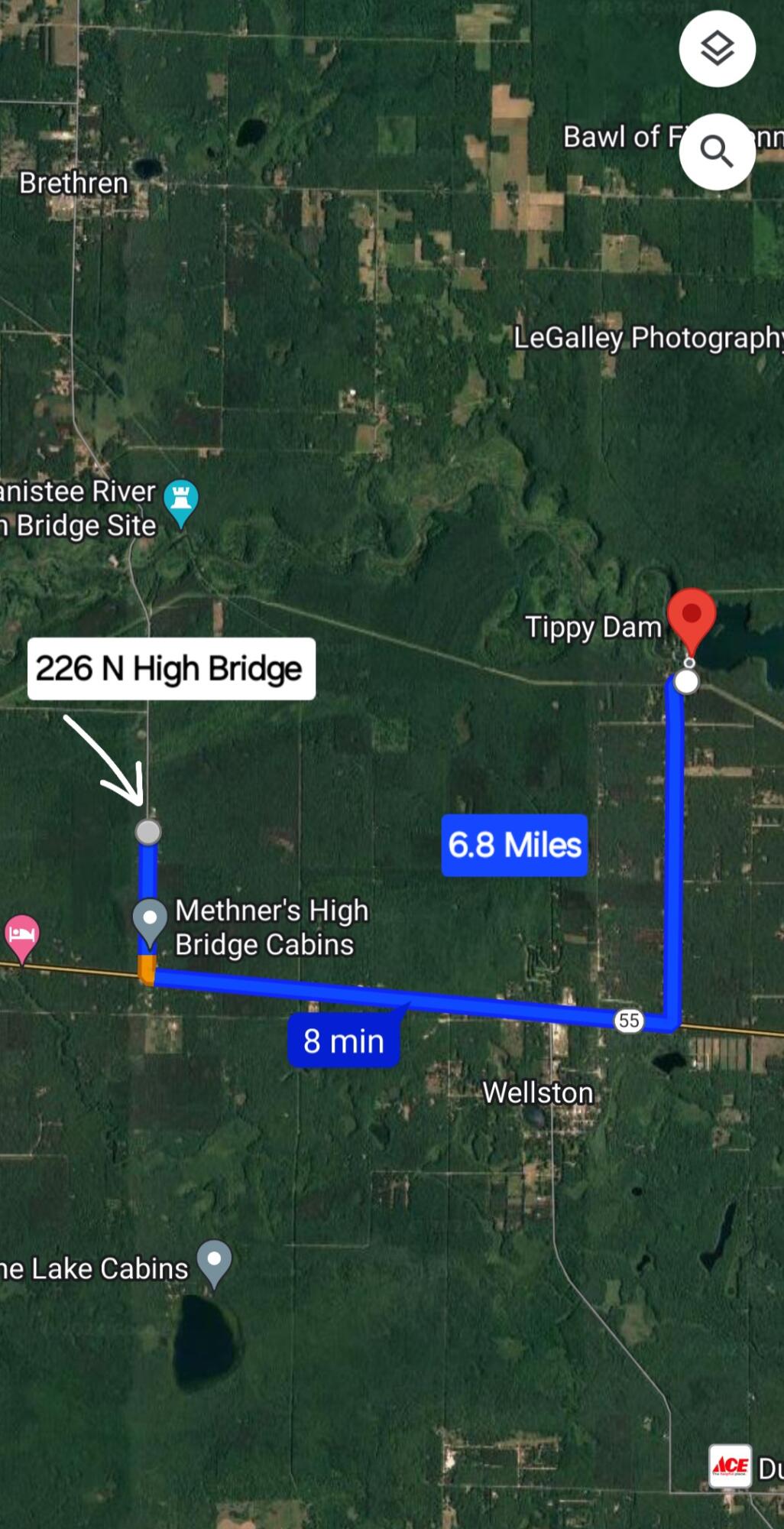 226 North High Bridge Road Wellston, MI 49689 - Photo 39 of 40 6.8 Miles to Tippy Dam Google_Maps