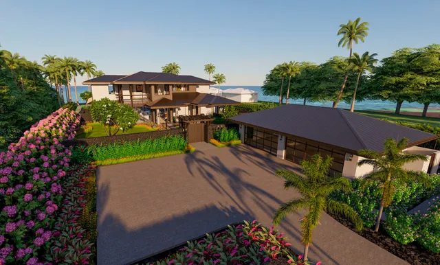 a view of a street with a bench in front of it