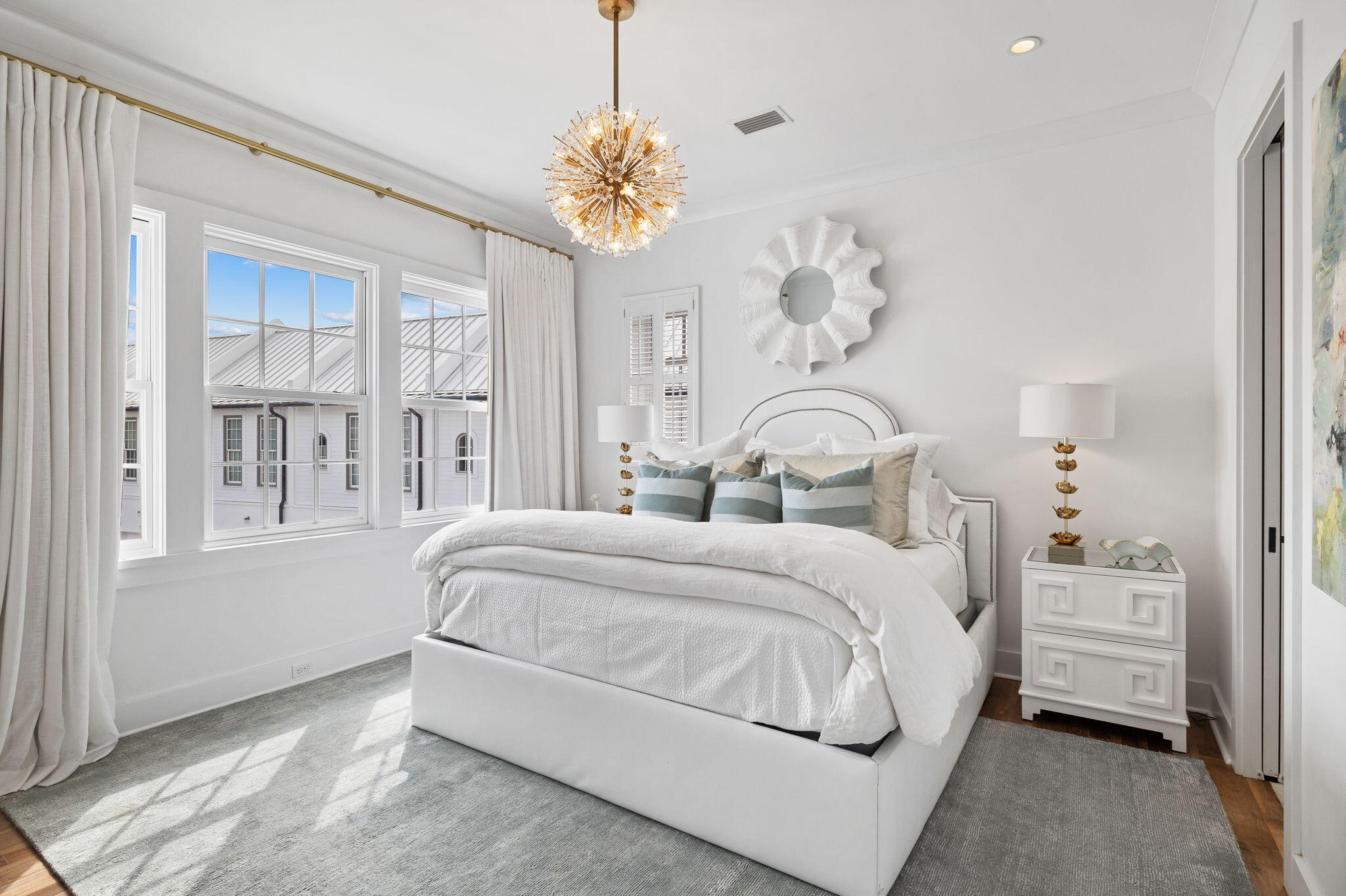 46 Nonesuch Way Inlet Beach, FL 32461 - Photo 25 of 53 a bedroom with bed and a chandelier