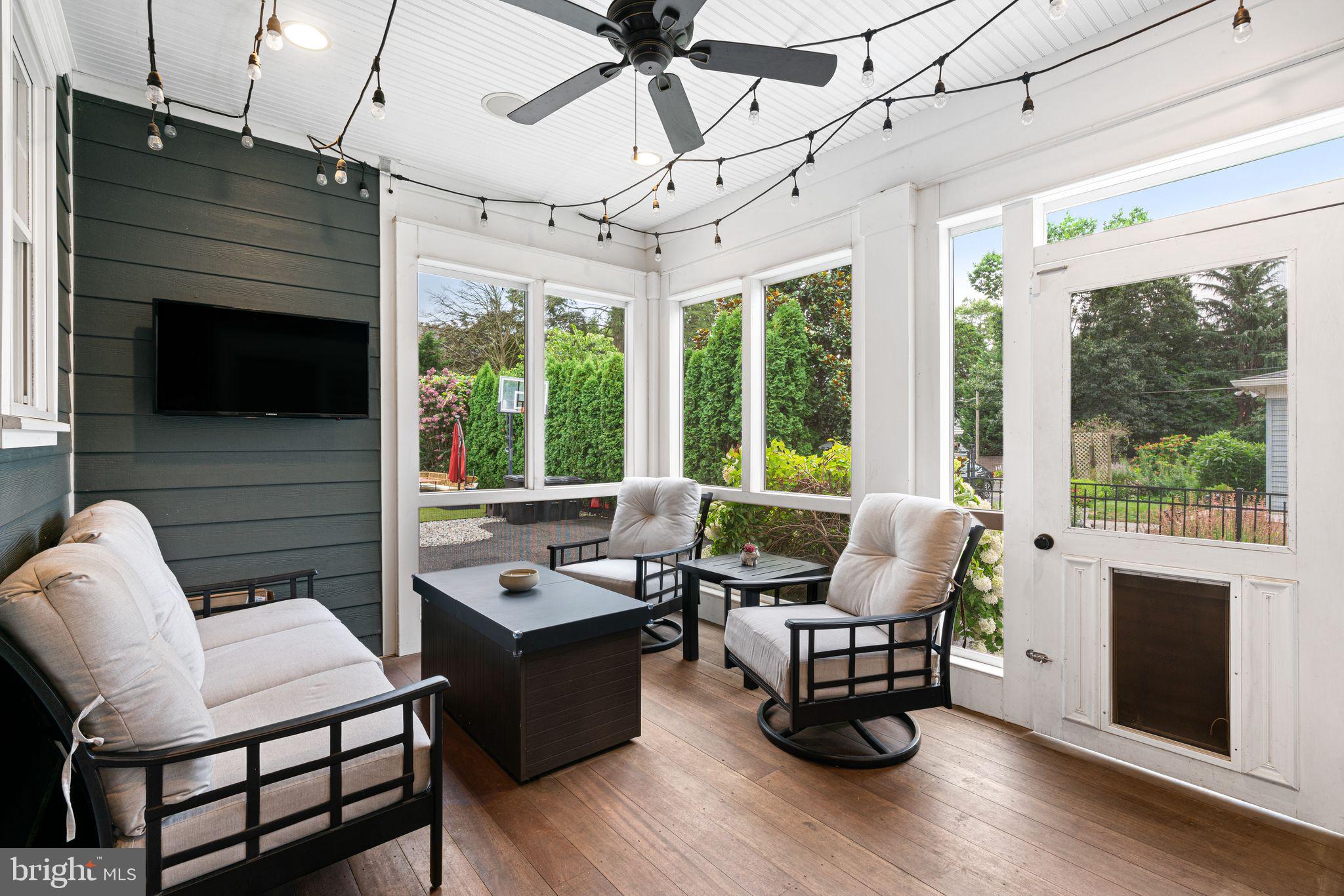 415 Washington Avenue Haddonfield, NJ 08033 - Photo 15 of 51 a living room with furniture a fireplace and a floor to ceiling window