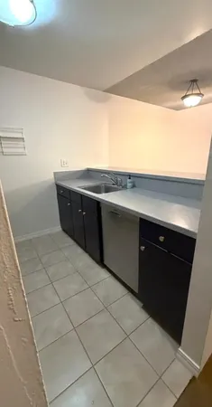 a kitchen with a sink and cabinets
