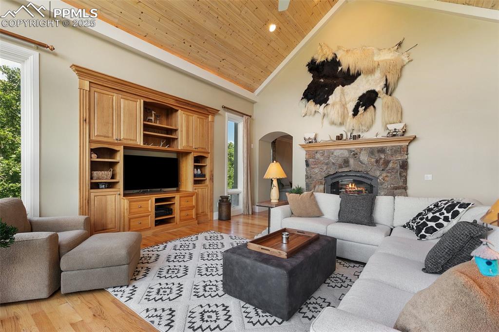4490 Star Ranch Road Colorado Springs, CO 80906 - Photo 11 of 50 a living room with furniture a fireplace and a flat screen tv
