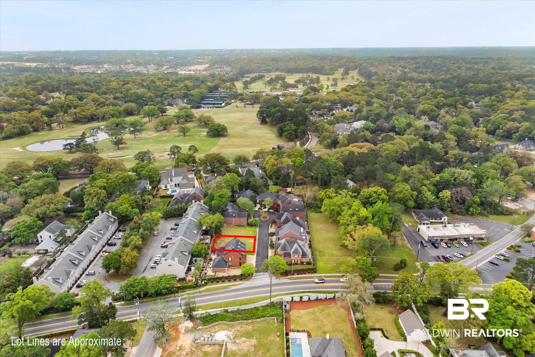 0 Fielding Place Mobile, AL 36608 - Photo 4 of 18 Aerial perspective of suburban area featuring property boundaries highlighted and a golf club