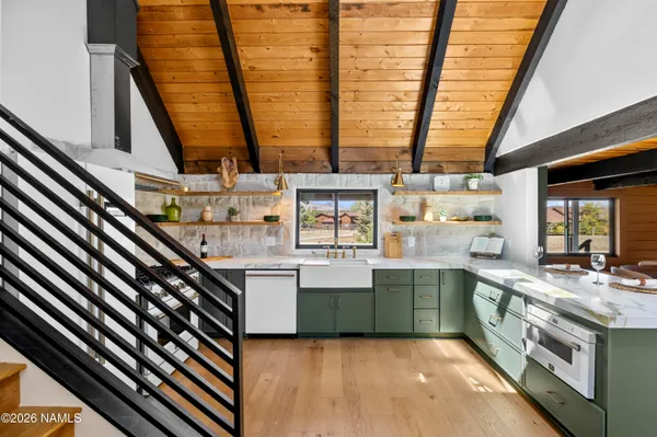 a kitchen with lots of counter top space