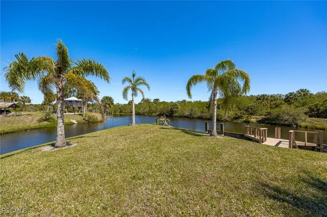 a view of a lake with a outdoor space