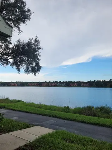 a view of a lake from a yard