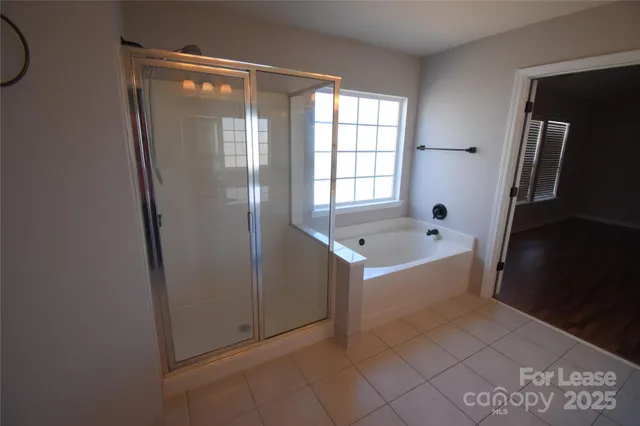 a bathroom with a bathtub and a shower