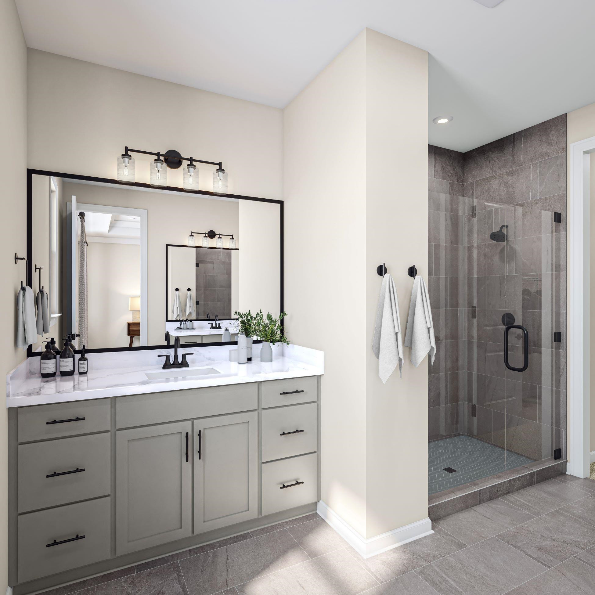 6104 Adecor Way Raleigh, NC 27617 - Photo 15 of 37 a bathroom with a double vanity sink mirror double and shower