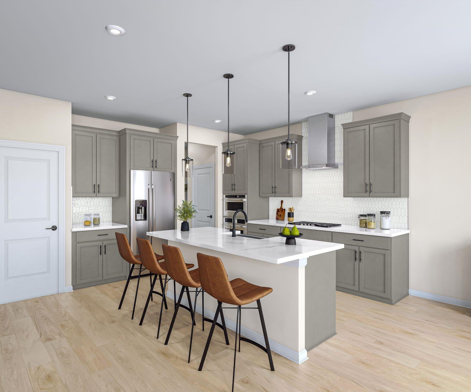 6104 Adecor Way Raleigh, NC 27617 - Photo 8 of 37 a kitchen with kitchen island a dining table chairs sink and cabinets