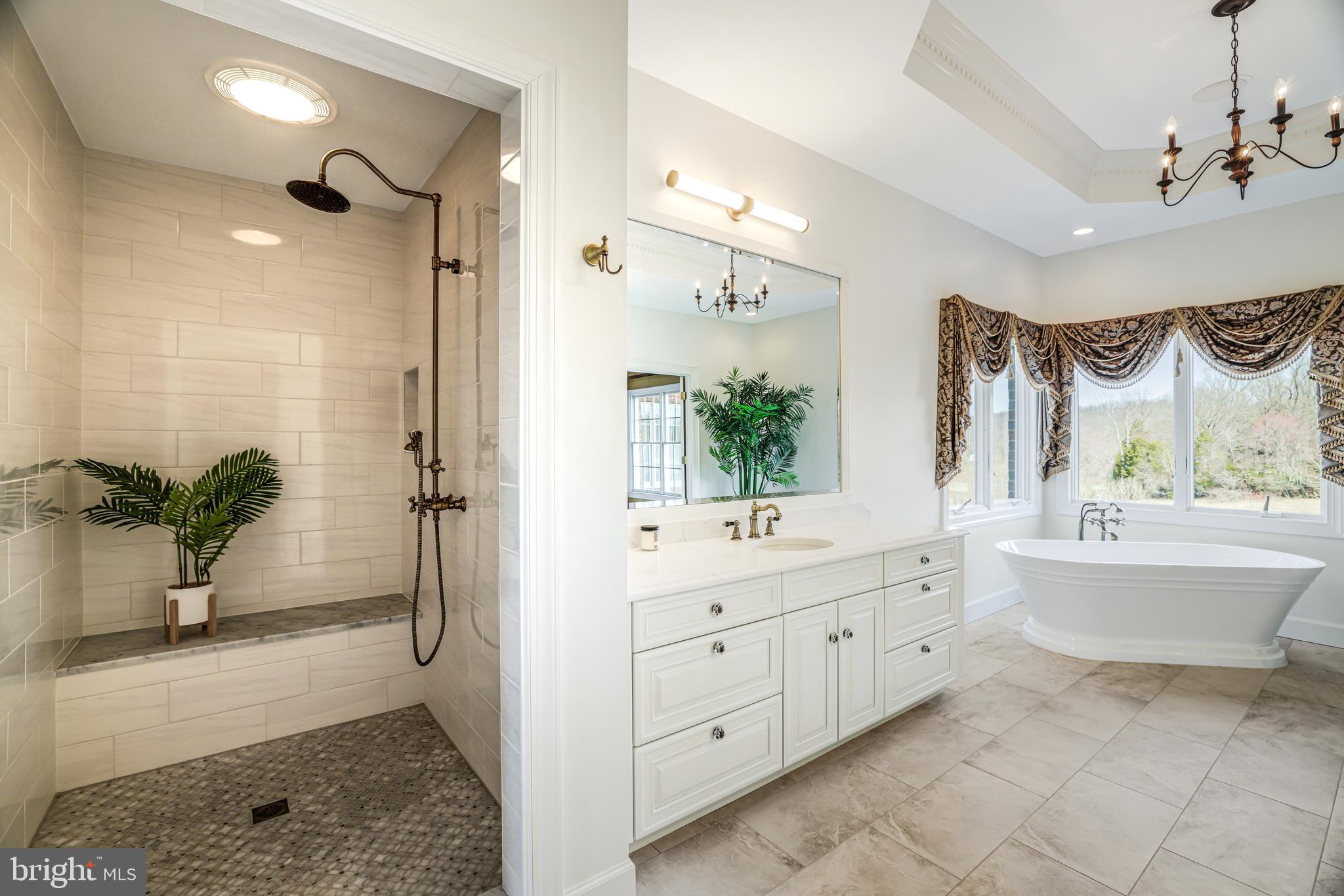 22609 Hillside Circle Leesburg, VA 20175 - Photo 85 of 110 a spacious bathroom with a double vanity sink a large mirror a bathtub and shower
