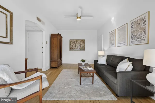 a living room with furniture and a rug