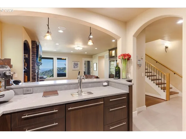 a view of a room with shelves