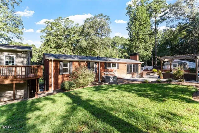 a view of a garden with an outdoor space